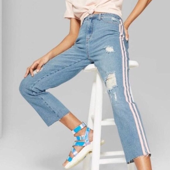 wild fable Denim - High Rise Ripped Jeans w/ Pink Side Striping
